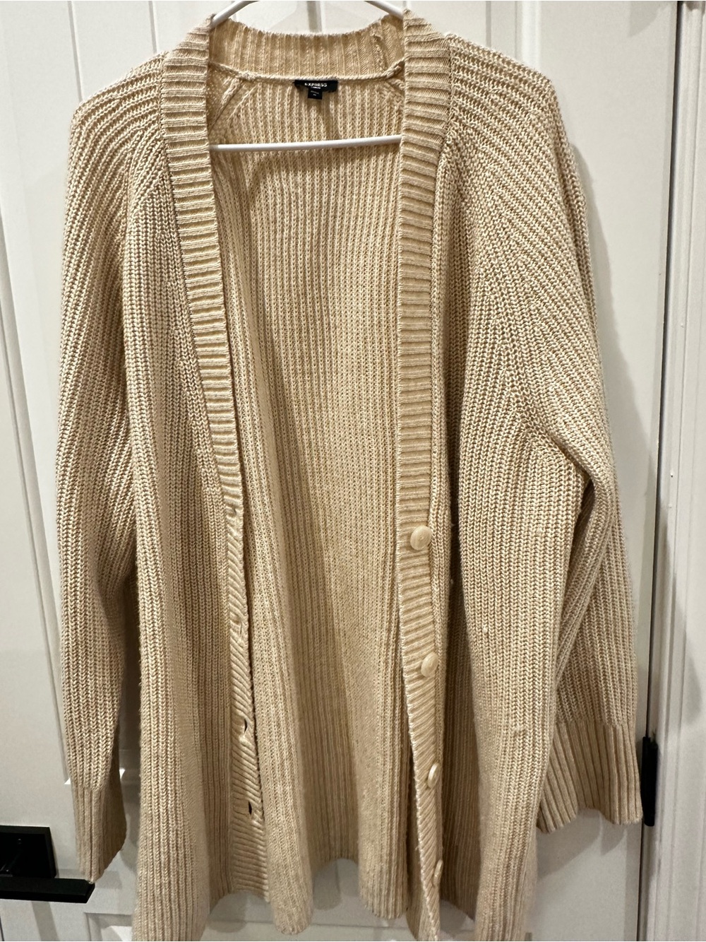 Express Cream Ribbed Button-Front Cardigan